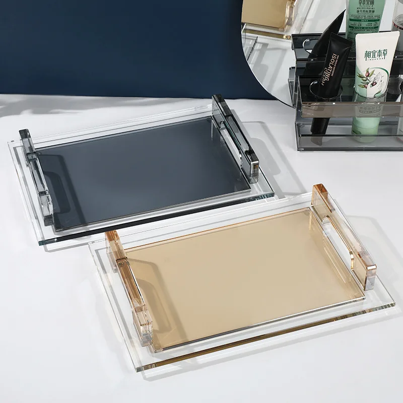 Crystal Tray with Handle Luxury Nordic Simple Storage Trays Tea Cup Fruit Storage Plate Home Kitchen