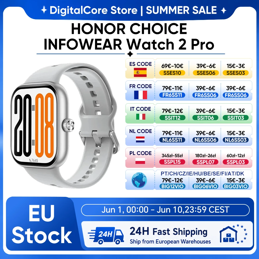 Montre HONOR CHOICE INFOWEAR Watch 2 Pro avec écran AMOLED de 1,97 pouces et cadre fin, prend en charge le baromètre et la boussole, positionnement GNSS autonome