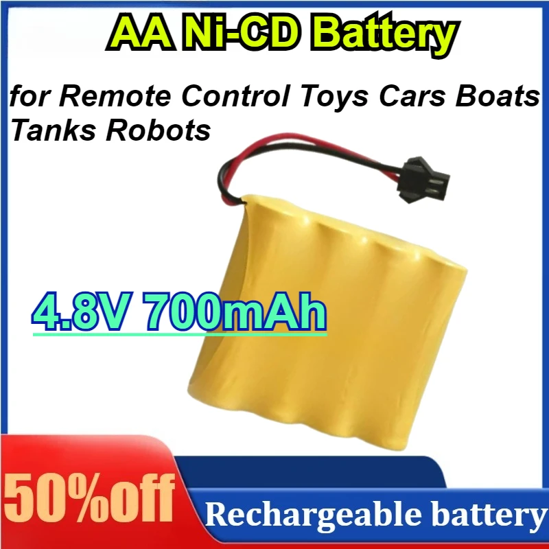 

Rechargeable 4.8V 700mAh AA Ni-CD Battery for Remote Control Toys Cars Boats Tanks Robots SM-2P forward plug