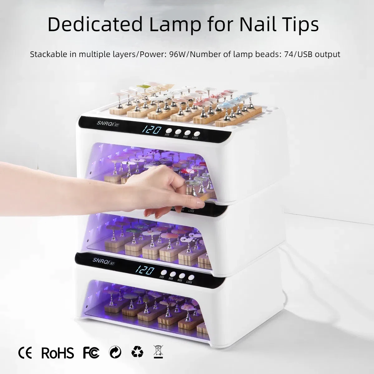 96W X7 Stackable in multiple Nail Dryer Spacious High Power UV Curing Lamp with 74 LEDs for Gel Nails Press On Nails Nail Tips