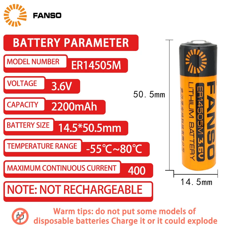 Original ER14505M AA 3.6V disposable lithium battery for intelligent water meter personnel positioning card PLC servo