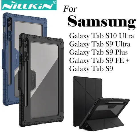 Nillkin 삼성 갤럭시 탭 S10 울트라 S9 울트라 S9 Plua 카메라 슬라이더 충격 방지 하드 PC + PU 가죽 범퍼 보호 쉘
