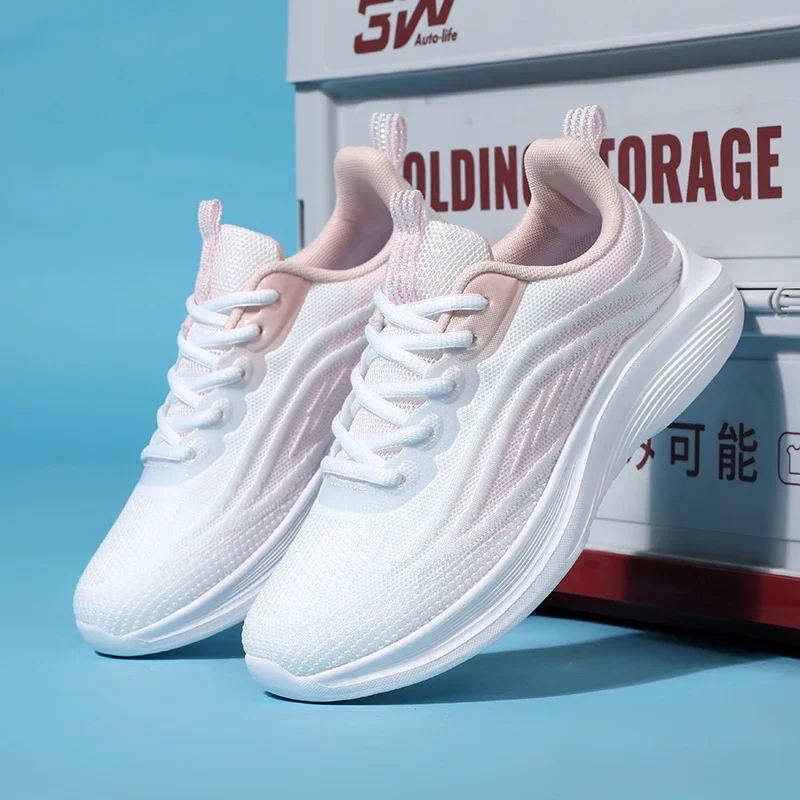 

Женские кроссовки, легкие спортивные кроссовки с дышащей сеткой и мягкой подошвой, дорожная обувь с круглым носком, низкий каблук, плоская подошва