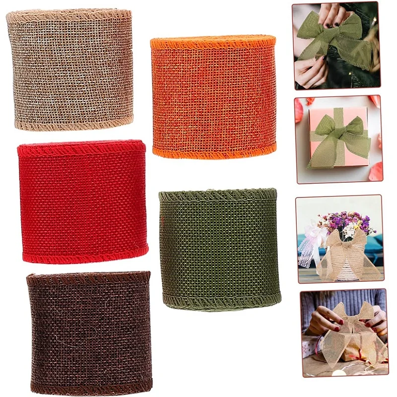 6cm x 300-500cm Imitation Linen Roll Webbing Cuttable Ribbon Present Handcrafted Present Multi-function Convenient Wrapping DIY