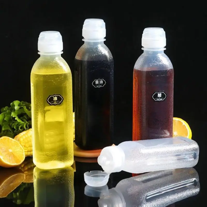 Botella de aceite de cocina de 300/500/1000ML, dispensador de botellas de plástico para condimentos para salsa de ensalada, contenedor de aceite de oliva, utensilios de cocina