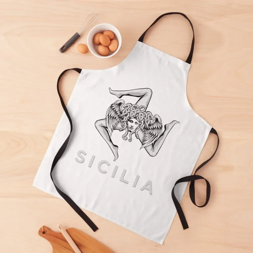 

Sicilian Pride - Sicilia - Sicilian Flag Trinacria Apron Women's Dresses Kitchen Things And For Home Chef Uniform Woman Apron