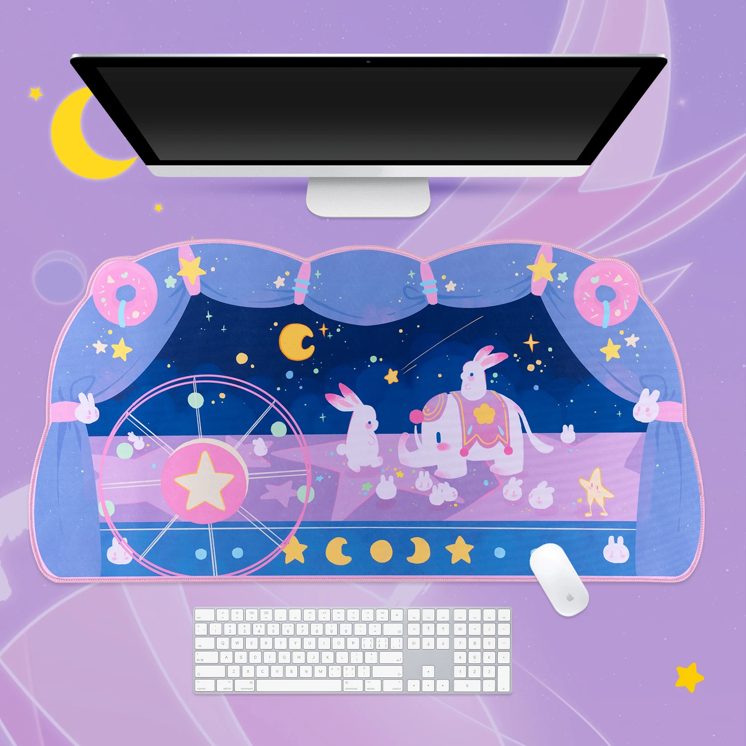 

Extra Large Kawaii Gaming Mouse Pad Cute Pastel Purple Elephant XXL Big Desk Mat Water Proof Nonslip Laptop Desk Accessories