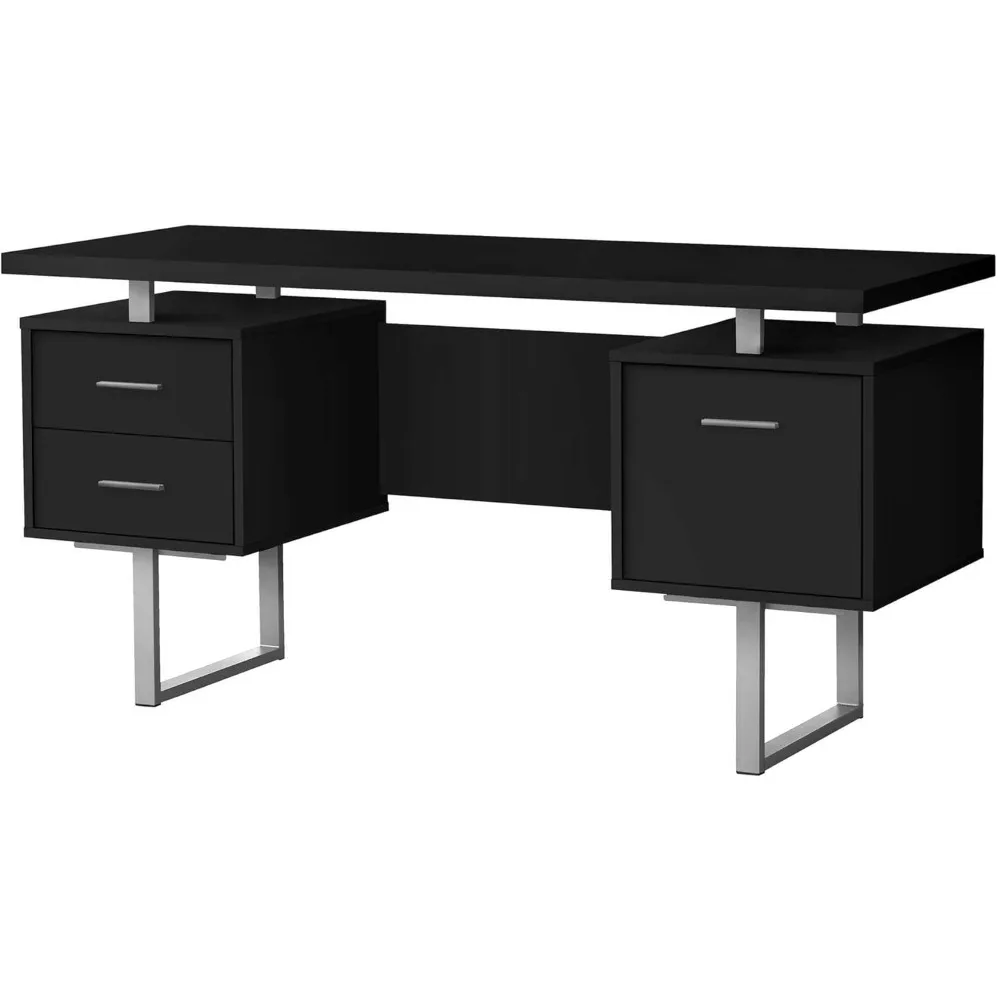 

"60-inch Long Computer Desk with Storage Drawers for Home Office, Suitable for Laptop Use, Metal Frame, Laminate Top in Black an