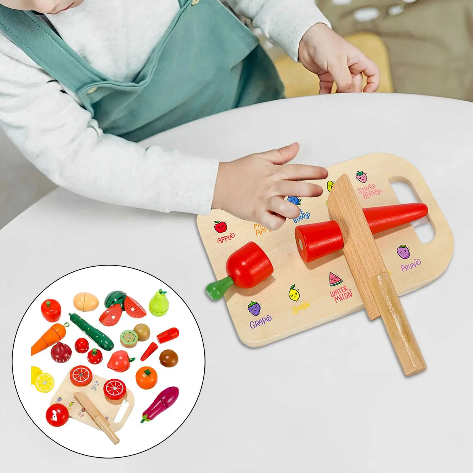 Wood Cutting Fruit Play Food Kitchen Accessories Toy Easily Store