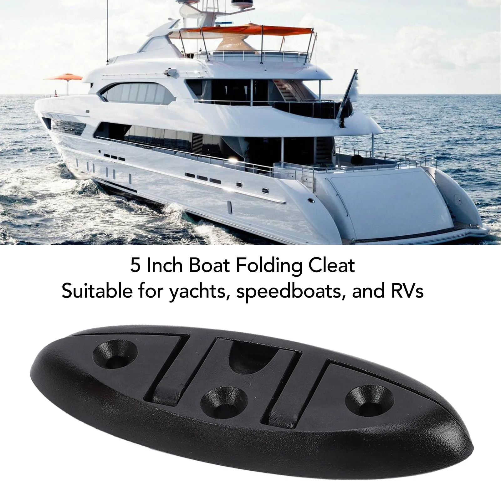 

4 Pcs 5 in Boat Folding Cleat Nylon Boat Tie Down Cleat 6mm Thread Diameter for Boat Yacht RV Black