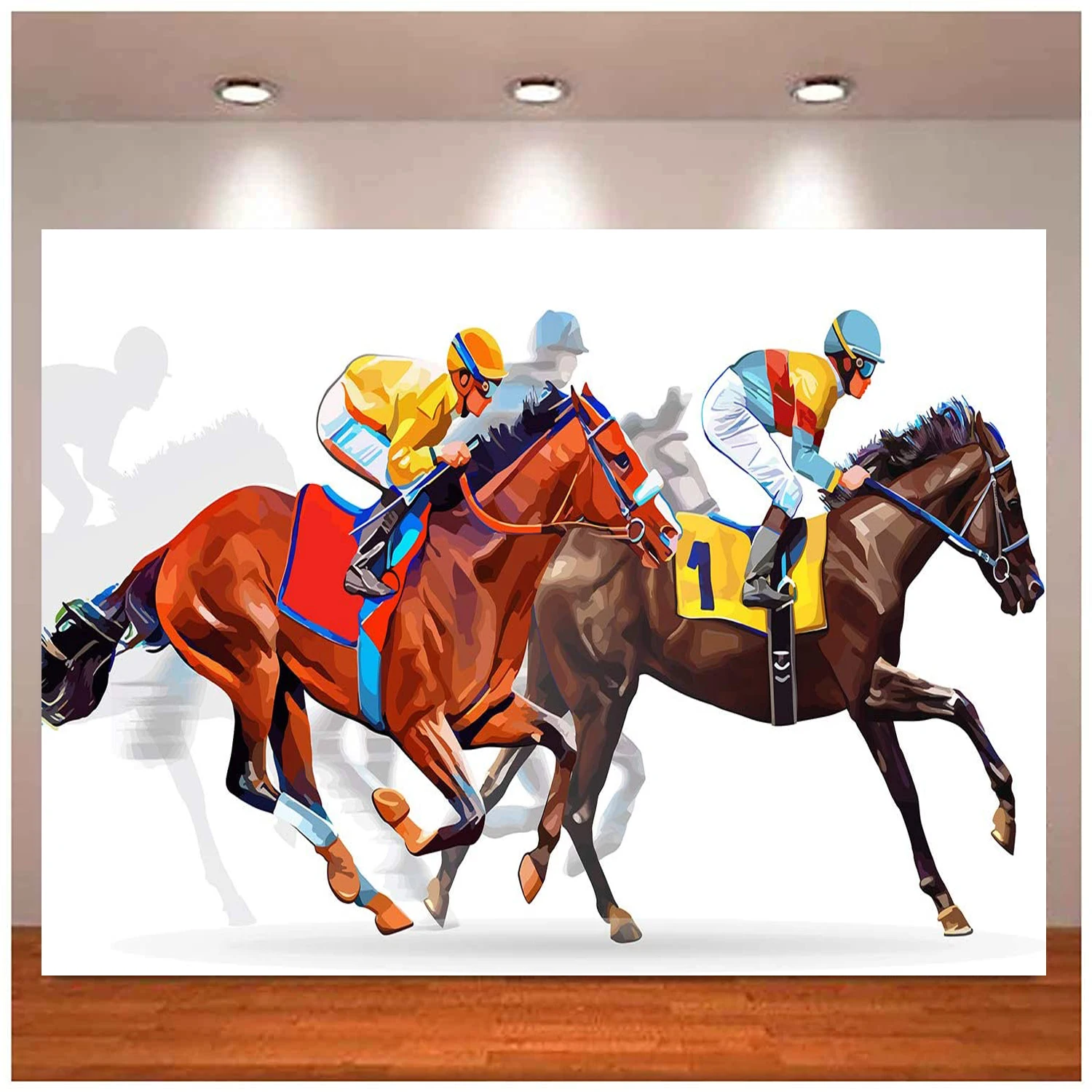 

Horse Race Event Photography Backdrop Room Art Mural Background Jockeys and Racing Horses Photo Booth Props Banner Poster