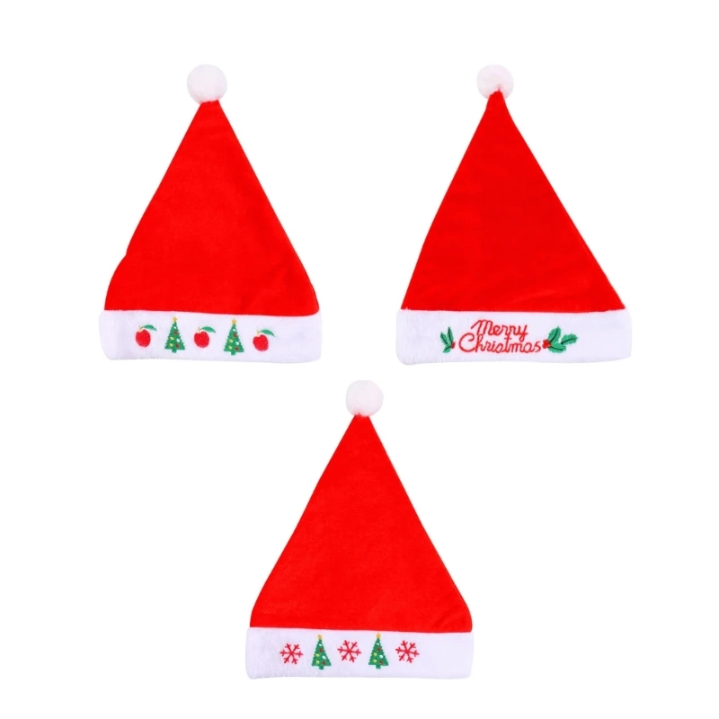 Warm Santa Hat Embroidery Thicken Plush for Holiday Comfort Liner Christmas New Year Symbol Caps with White Brim