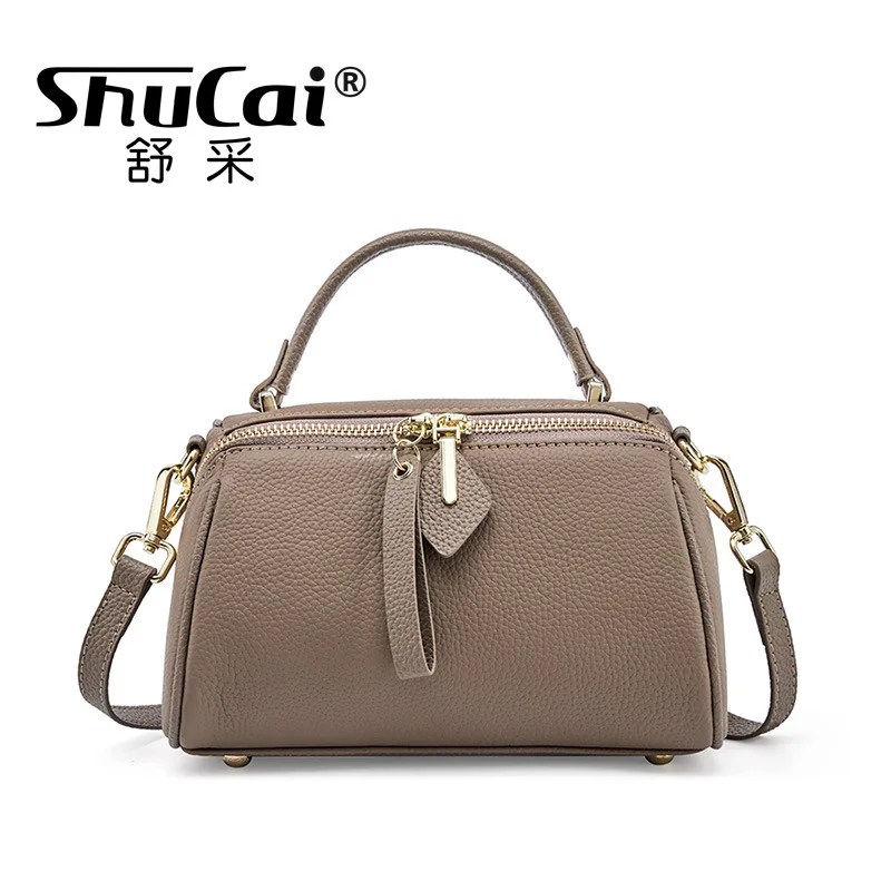 

Genuine Leather Ladies Bag Vintage Simple Classic Boston Handheld Cowhide Slanting Shoulder Bag