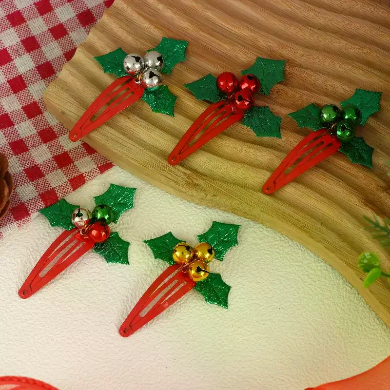 

2Pcs Christmas Hair Accessories Leaf And Berry Bell Hair Clips Barrettes Hairpin Headdress For Women Girls