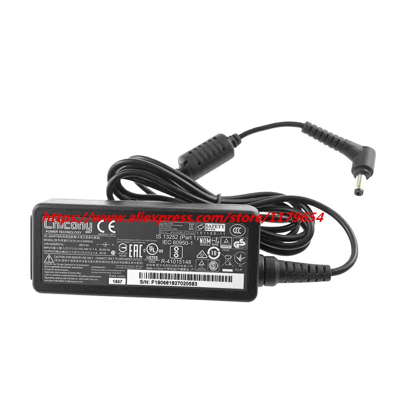 Genuine Laptop Power Cord NEW OEM A13-040N3A A12-040N2A Chicony 19V 2.1A 40W A040R074L 4.8mm*1.7mm Series AC Adapter