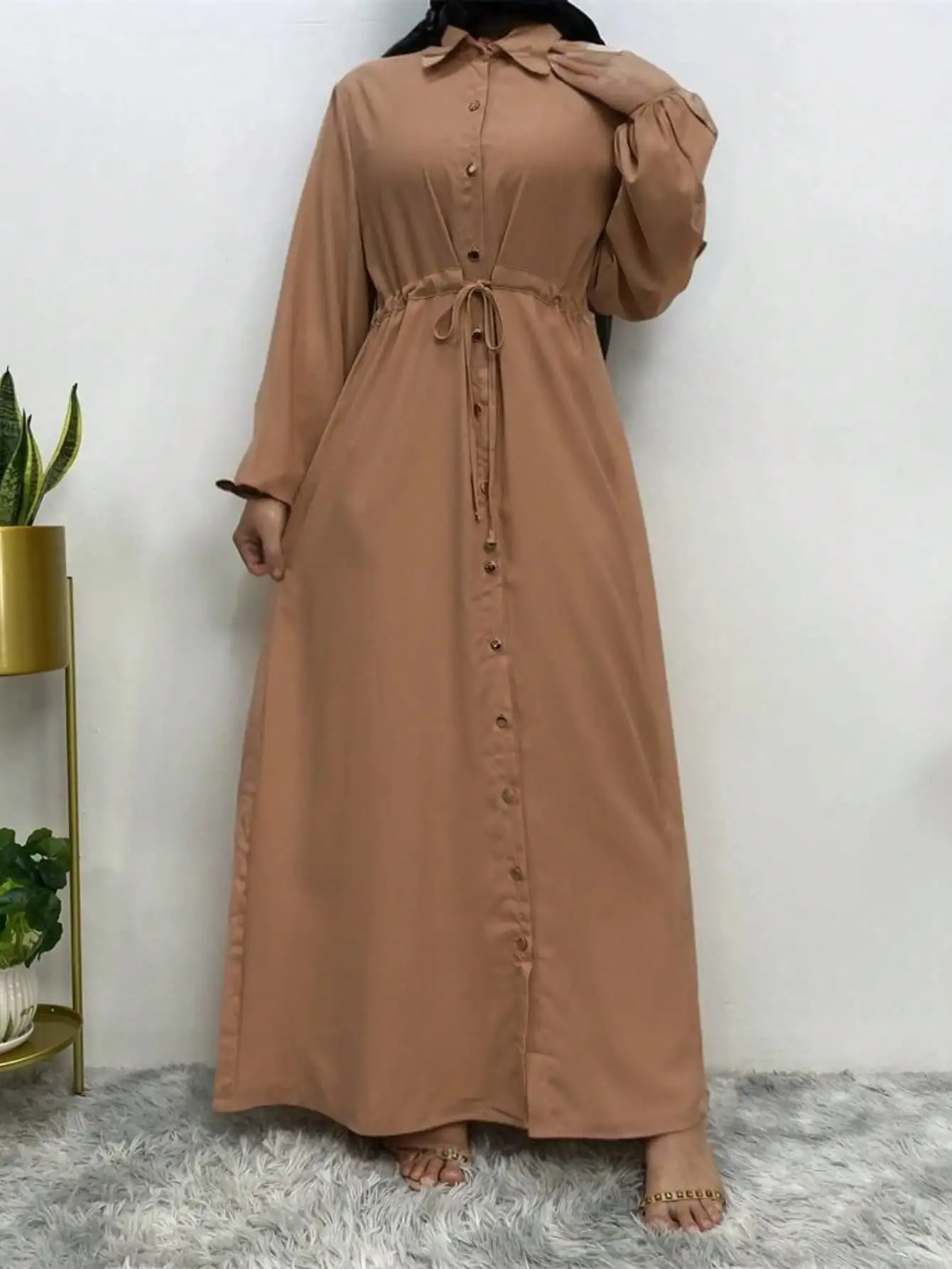 Commuter Fashion Women\'s Loose Casual Dresses Solid Colour Round Neck Waist Dresses