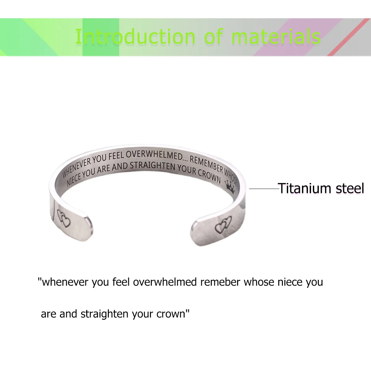 

Engraved Crown Bracelet For Women Titanium Steel C Shaped Bangle Simple Fashion Jewelry Gift Niece Letter Wristband Party