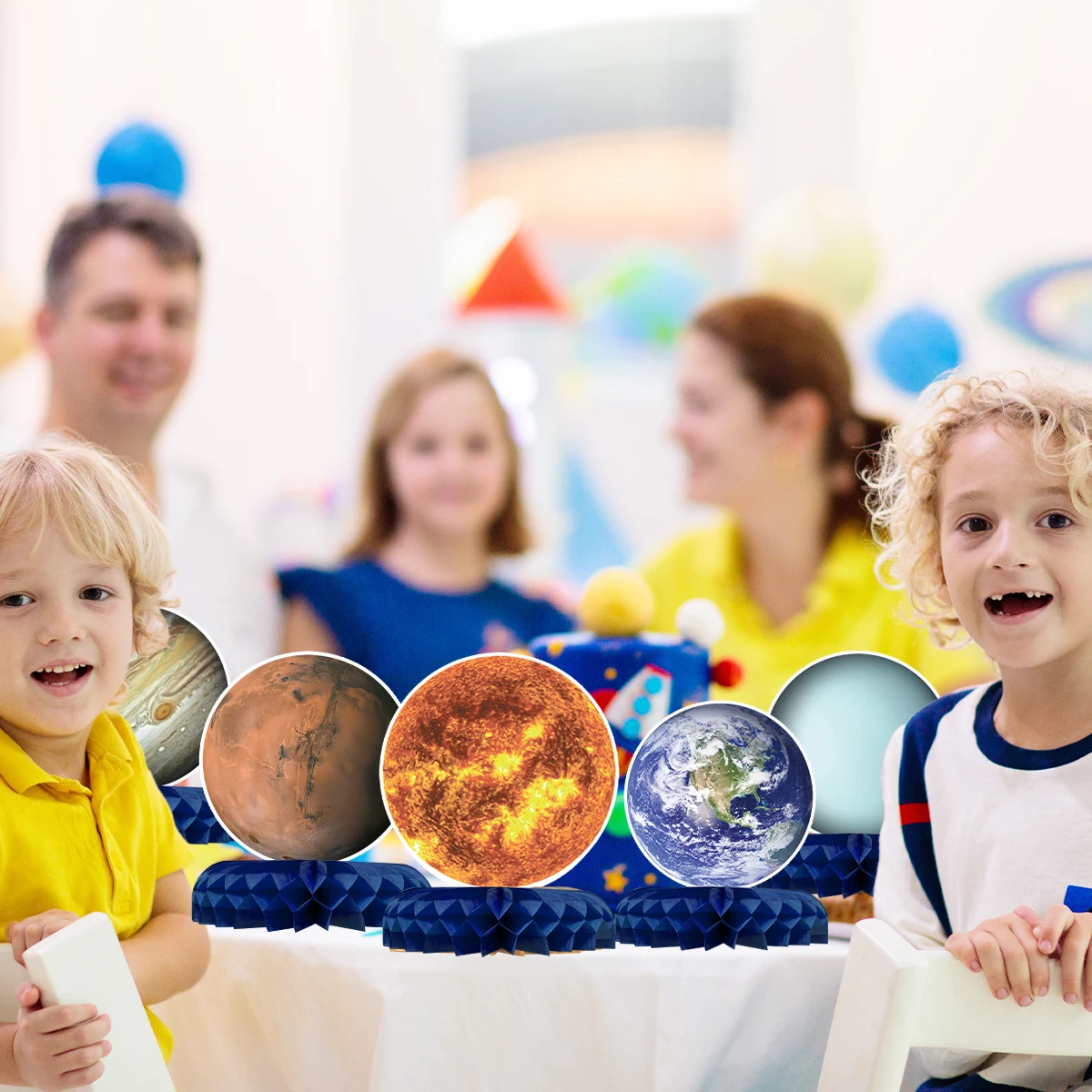 Cosmic Space Planet Honeycomb Centerpieces Astronauts Spacecraft First Trip Around The Sun Table Topper for Birthday Party Decor