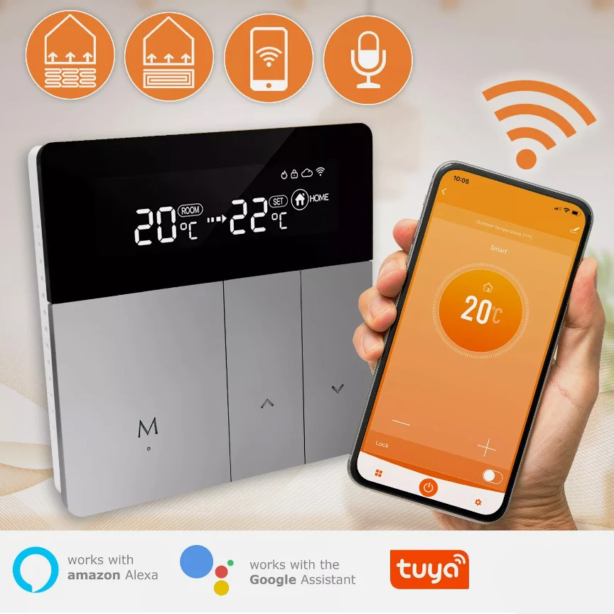 

Tuya Smart WiFi Temperature Remote Controller Electric Floor Heating Thermostat 16A LCD Display works with Google Home and Alexa