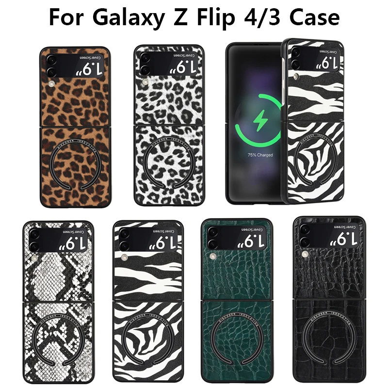 Z Flip4 Z Flip3 Leopard Print Snake Phone Case For Samsung Galaxy Z Flip 4 3 5G Magsafe Cover Magnetic Macsafe Wireless Charging