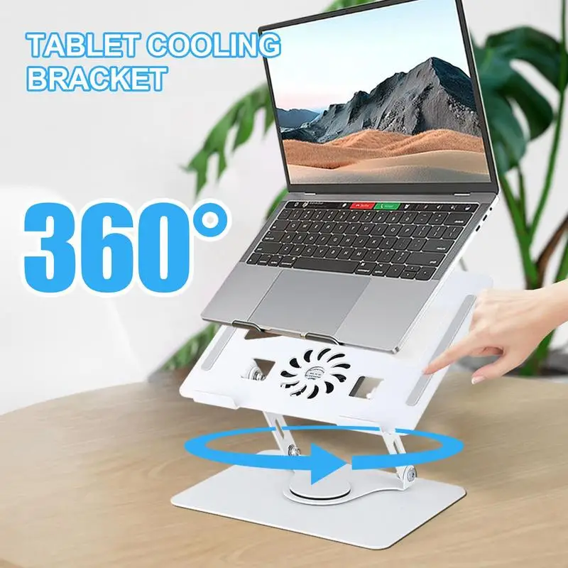 Laptop Stand 360 Rotatable Aluminum Alloy Tablet Cooling Stand with Folding Fan Radiator Support Lift Anti-skid for11-17 Inch