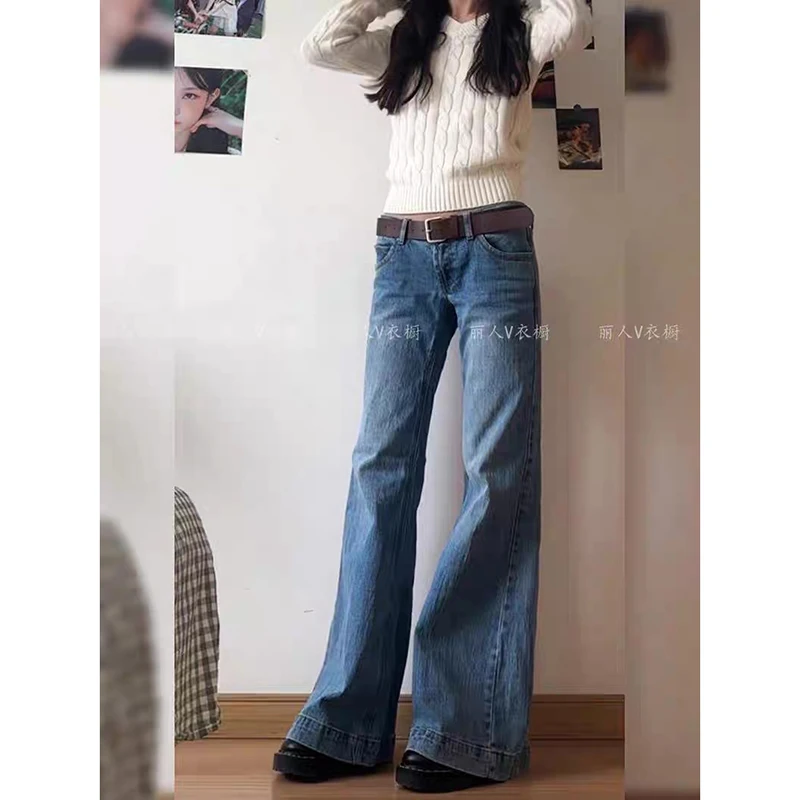 YIBASHU Herfst Vrouwen Vintage Oud Geld Baggy Flare Jean Japanse Y2K Streetwear Denim Broek Grunge Bell-Bottom High Street Korea