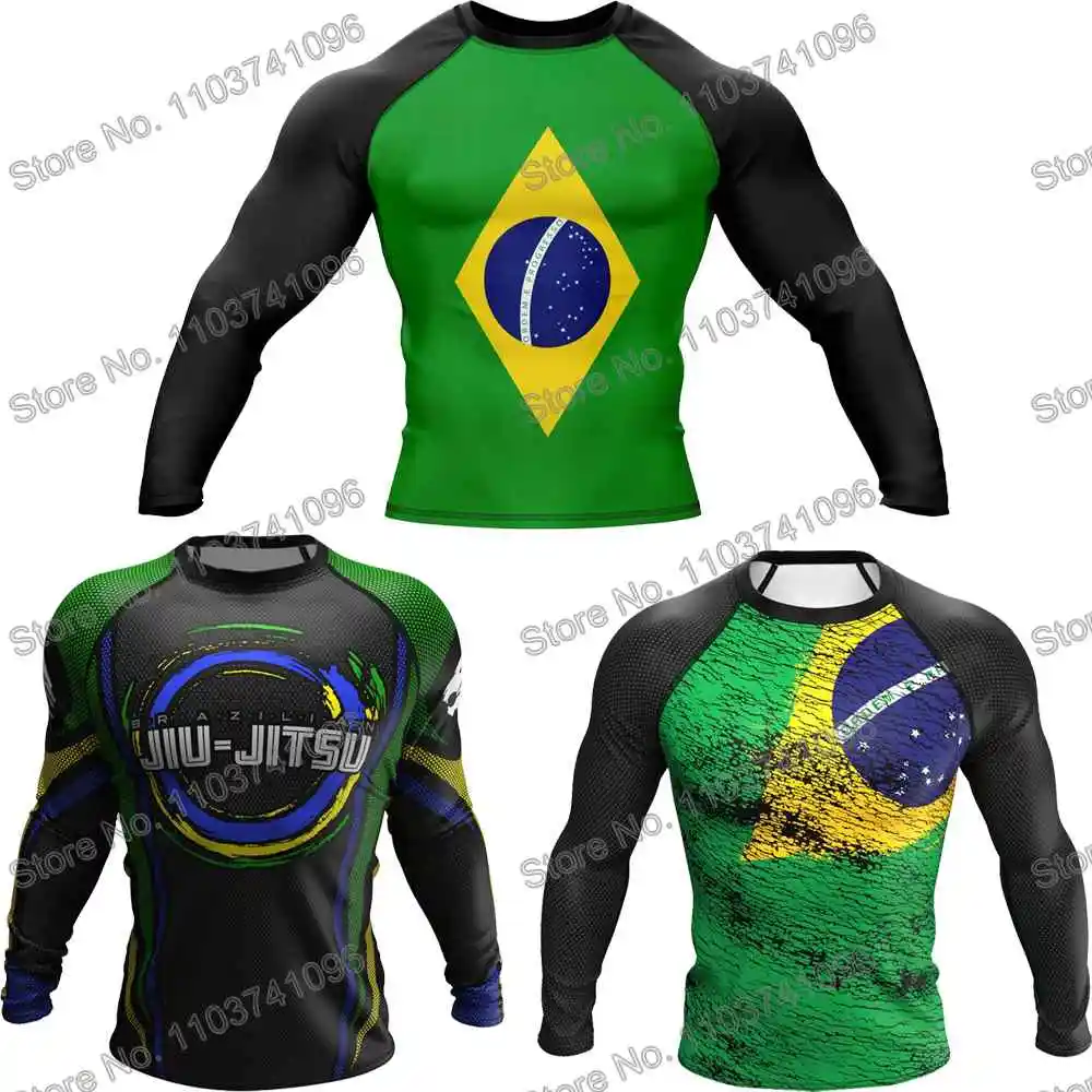 Brasil Camiseta De Buceo Apretada Manga larga Guardia de erupción BJJ MMA Trajes de baño Hombres Ropa de surf Traje flotante de playa Mujer Camisetas de gimnasio
