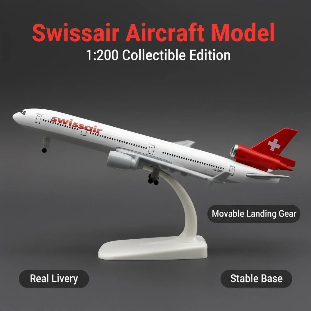 20cm MD-11 Swissair Airways Alloy Scale Aircraft Model Miniature Airplane With Stand Home Decoration Plane