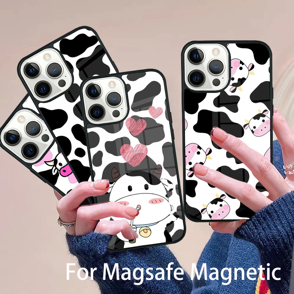 

Dairy Cattle Cow Speckle Phone Case Magesafe Magnetic Wireless Charge Cover For IPhone 16 11 12 13 14 15 Pro Max Plus Mini