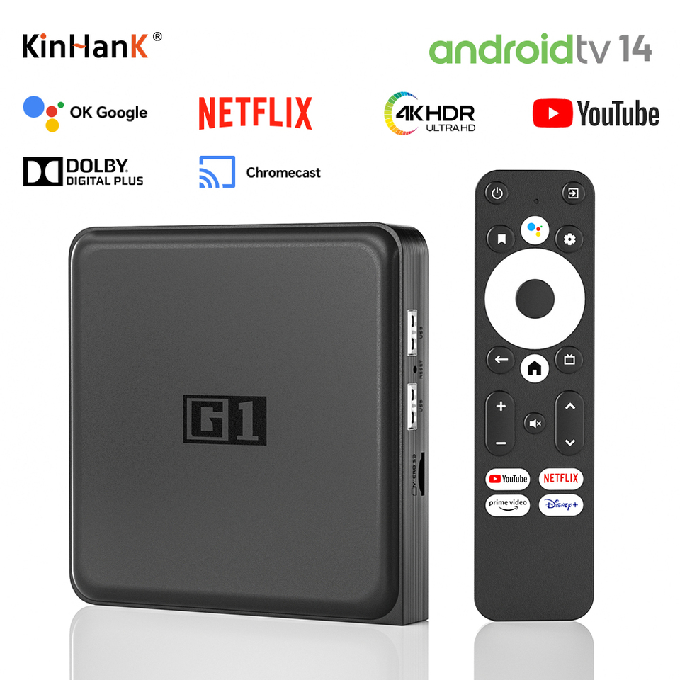 KINHANK G1 Android TV Box With Netflix 4K Ultra HD Google Certified Dolby Vision HDR10+ 4G 32G WiFi6 Streaming Media Device