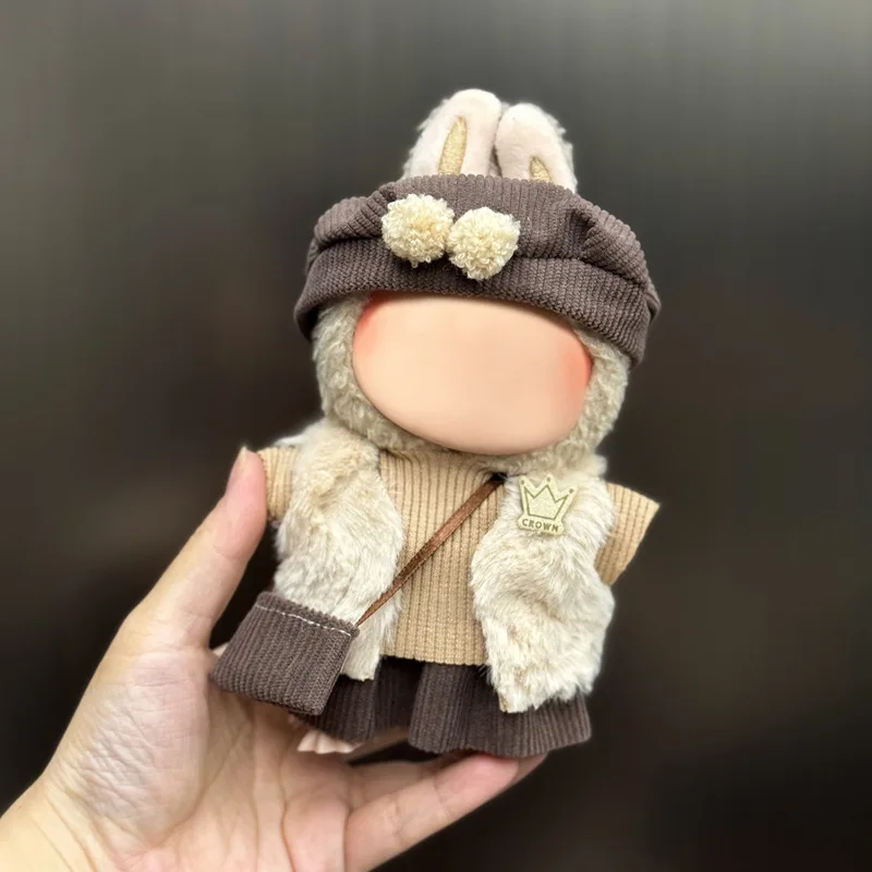 Mais novas roupas de bonecas para 17cm labubu v2 v1 terno engraçado pano de inverno acessórios de presente de natal (sem boneca, sem sapatos)