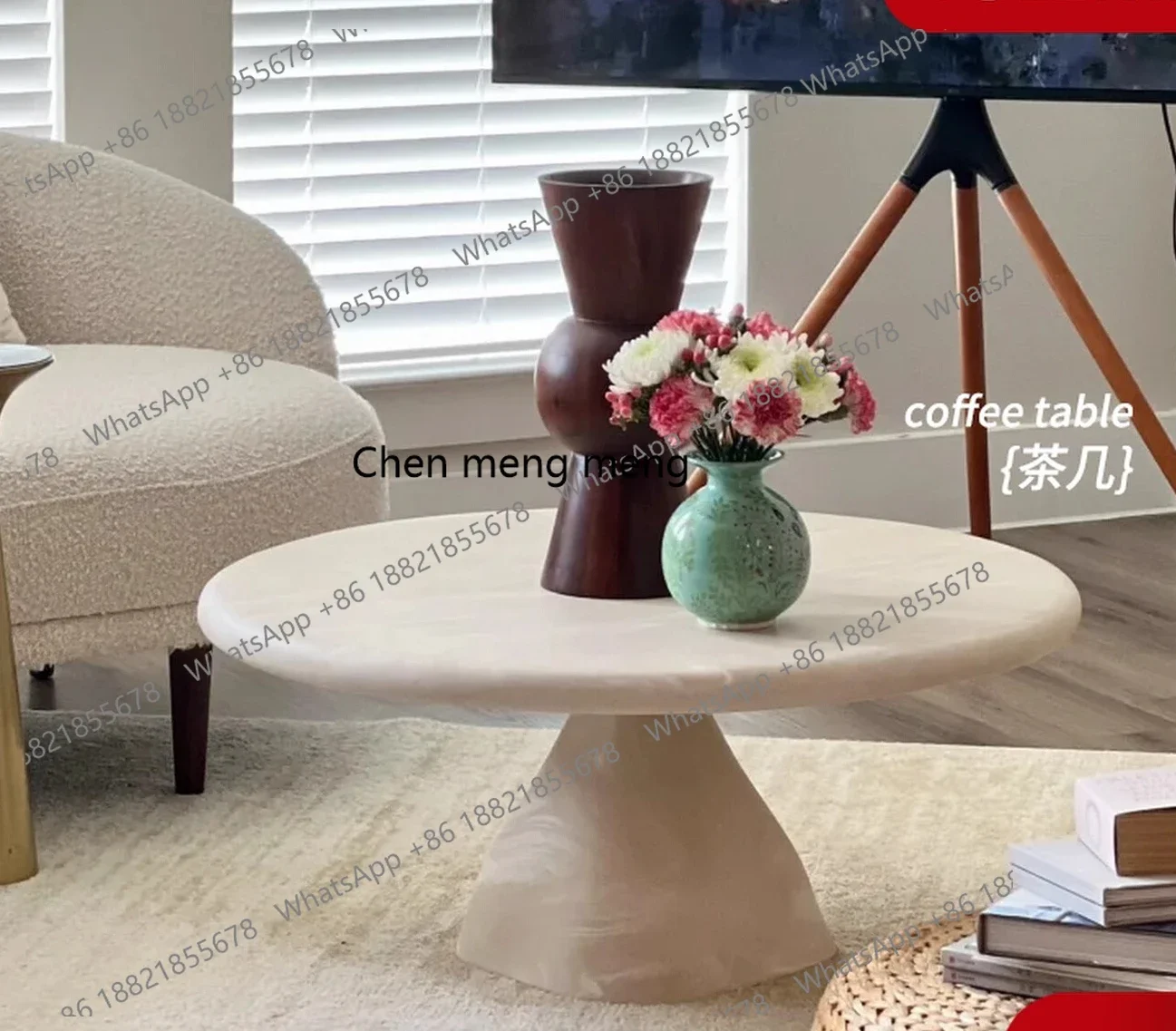 

French retro round coffee table living room home design light luxury luxury modern small apartment coffee table