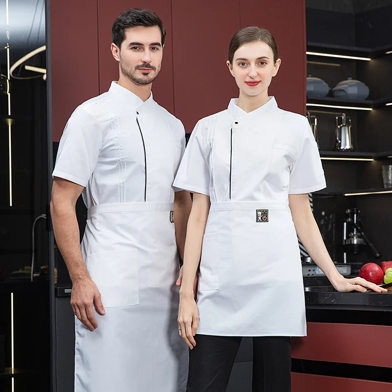 black chef uniform Chef Jacket Short Sleeve Cook Coat Chef T-shirt Baker Work Uniform Waiter Restaurant Hotel Clothes women Logo