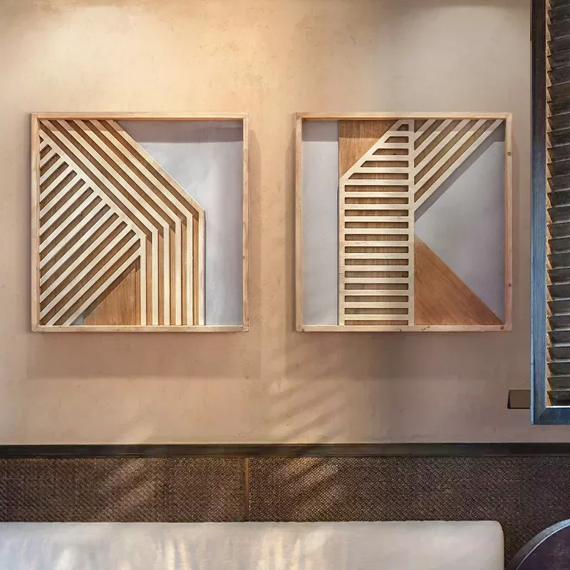 American Retro Wood Carving Wall Hanging Living Room Decor Creative Hotel Restaurant Entrance Combination Pendant