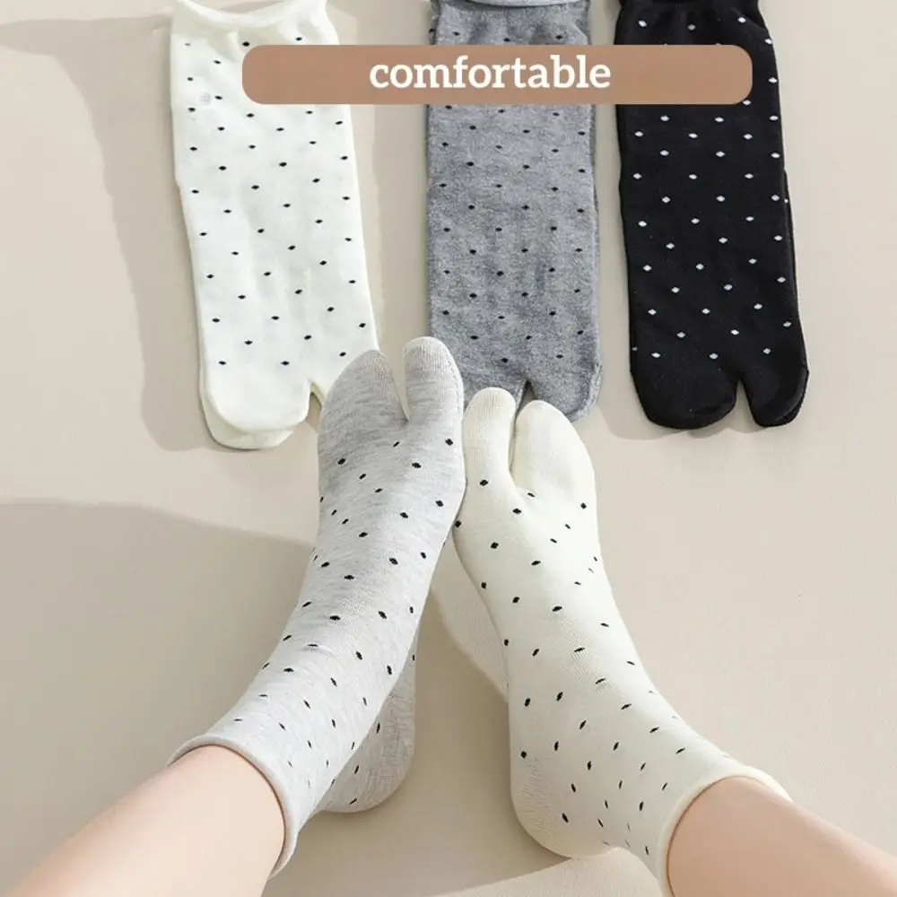 Удобные носки в горошек с двумя пальцами, хлопковые носки с рюшами и отдельным носком, чулочно-носочные изделия, дышащие носки до середины икры для девочек, 2 пары