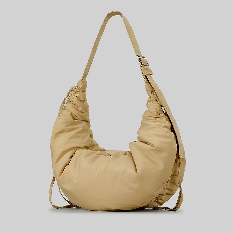 Bolsas de Ombro Meia Lua Ruched para Mulher Hobos de Nylon, Bolsa Crossbody, Casual, Grande Capacidade, Bolsas, Estilista de Moda, 2024