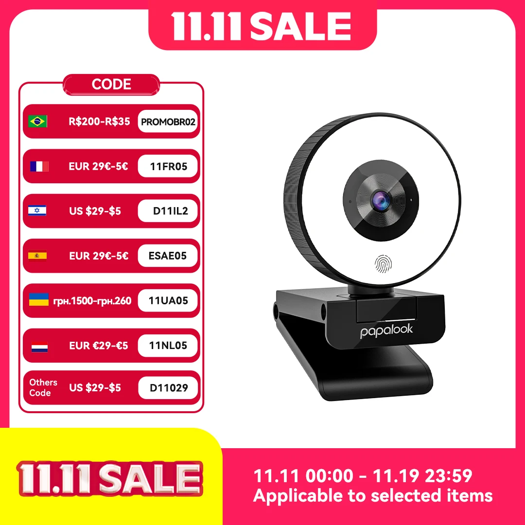 

Веб-камера papalook PA552 2K USB с кольцевой строчкой и крышкой конфиденциальности, веб-камера 1080P Full HD с двумя микрофонами для прямой трансляции