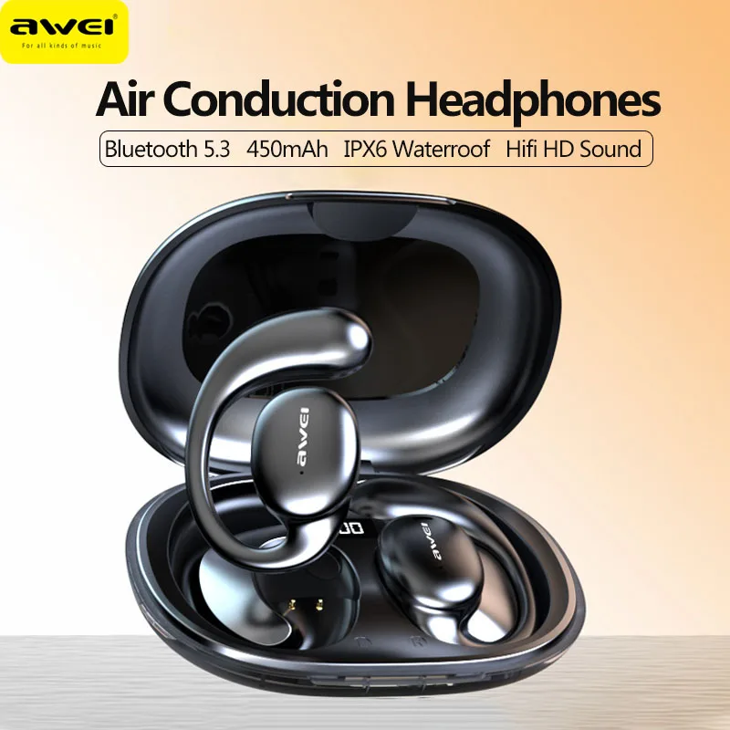 Awei T80 OWS Earhook Sports Headset Air Conduction Wireless Bluetooth Headphones Bluetooth 5.3 Earphones TWS Earbuds 450mAh
