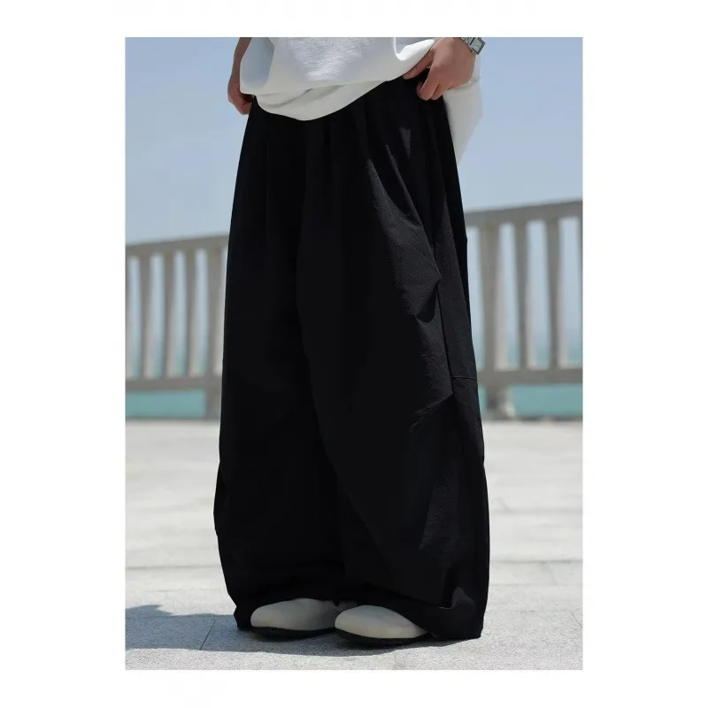 Japan Retro Simple Solid Baggy Wide Leg Pants for Men Summer Korean Harajuku Oversized Casual Cargo Pants Joggers Sweatpants