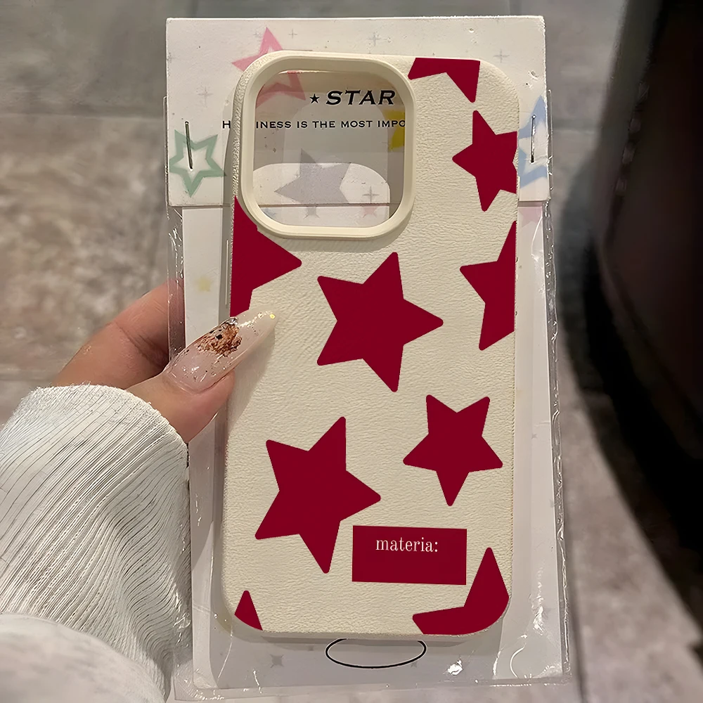 

Vintage Red Star Pattern Phone Case For iPhone 17 16 15 14 13 12 11 Pro Max Air 15 14 Plus X Xs XR Shockproof Lychee Soft Cover