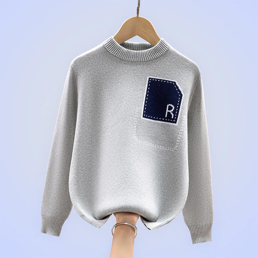 

Boys Sweater Autumn Winter Kids Pullovers for Boys Warm Knitted Tops Teenage Clothes Fashion Letter O-Neck Children Sweaters