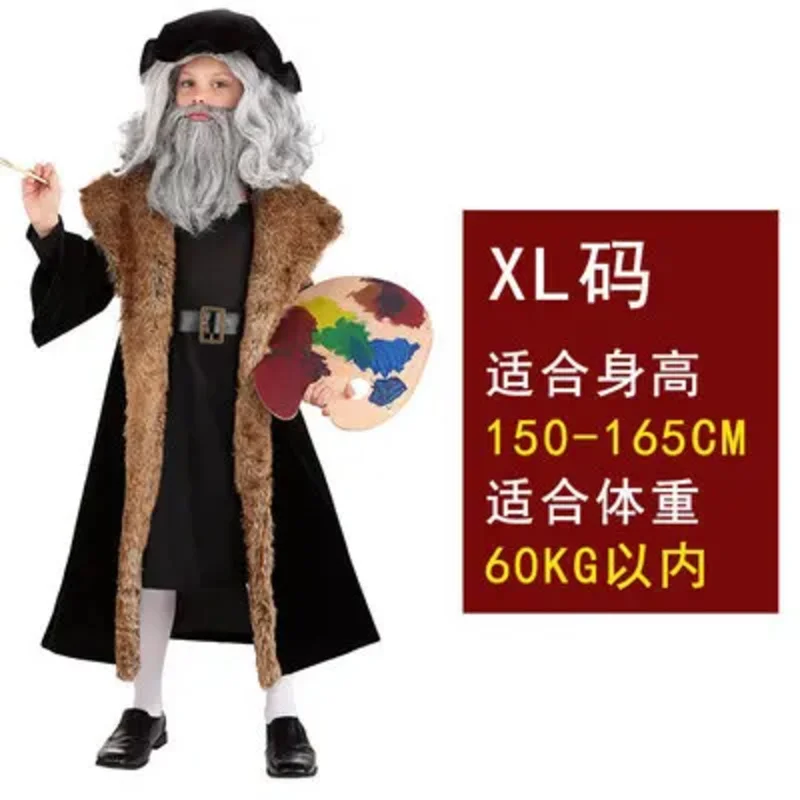 Lo spettacolo teatrale di Halloween Festa dei bambini mostra bambini adulti, la famosa figura italiana Da Vinci gioca al costume