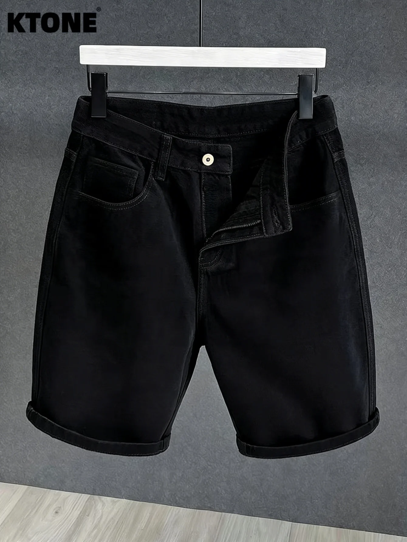 

Minimalist Jeans Gender Neutral Black Slim Denim Shorts Solid Color Drip No accessories or belts included