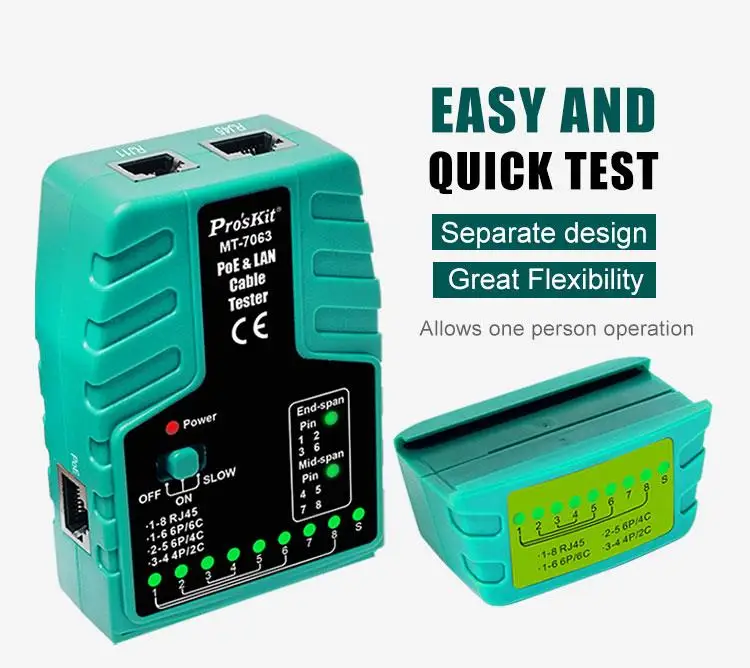 Baogong MT-7063 tester per cavi POE 2 in 1 di rete tester multifunzione per linee di rete test di sequenza di cortocircuito e disconnessione