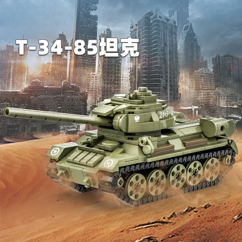 

Строительные блоки танка T‐34‐85, военная модель среднего танка, сделай сам, мелкие кирпичи из частиц, совместимые с основными брендами для детей 6–16 лет