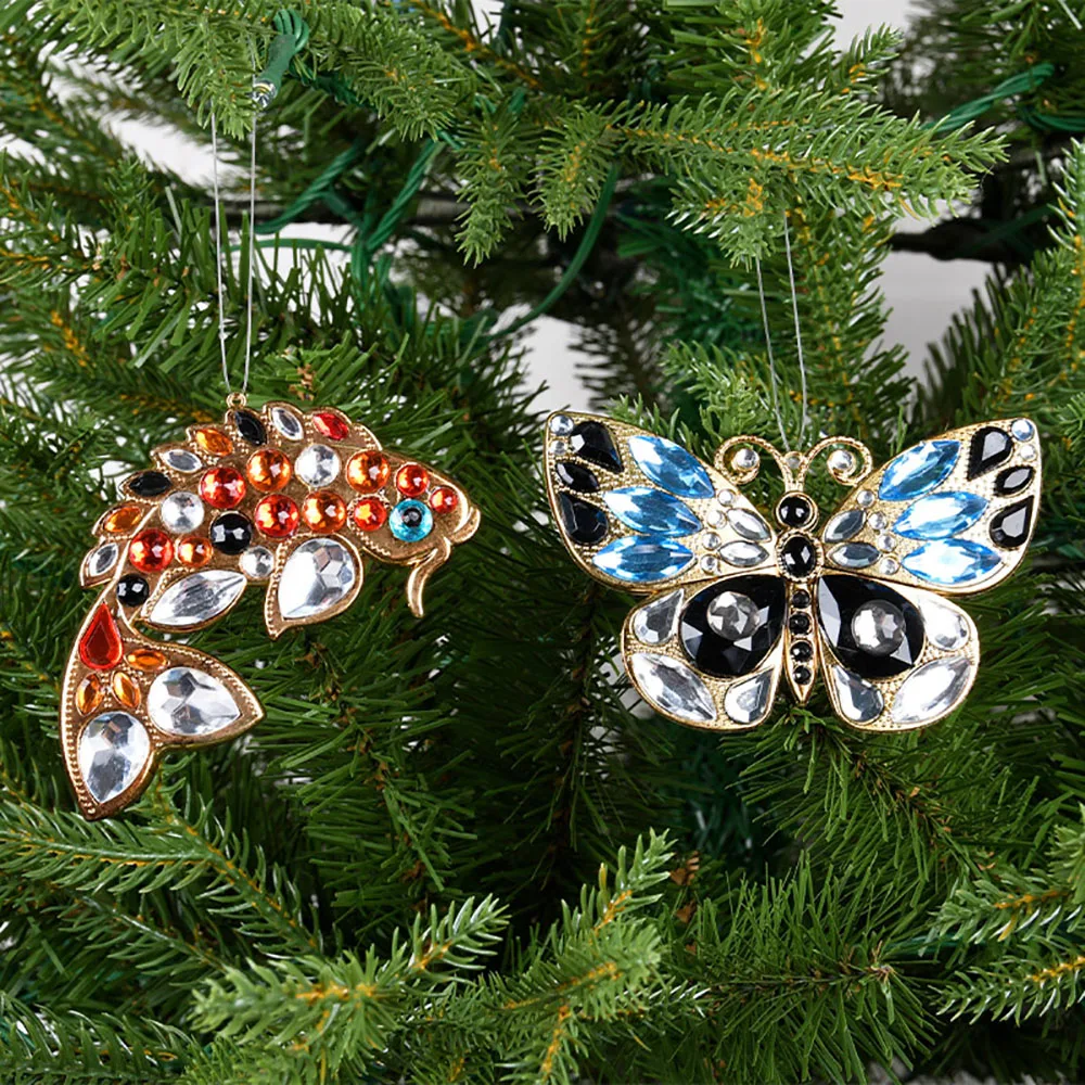 Christmas Ornaments Acrylic Crystal Star Squirrel Butterfly Flower Wine Cup Xmas Tree Decoration Hanging Pendants DIY Home Decor