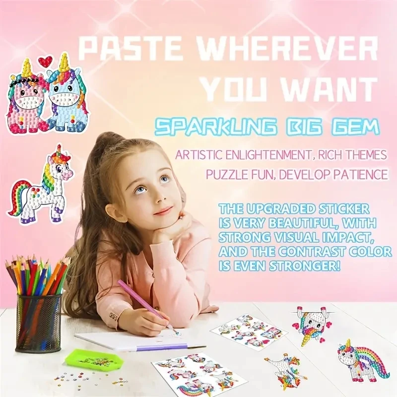 5D dziecięca naklejka z diamentowym malowaniem Craft Art Handmade DIY Cute Cartoon motyw zwierząt 6-12 lat prezent dla dzieci