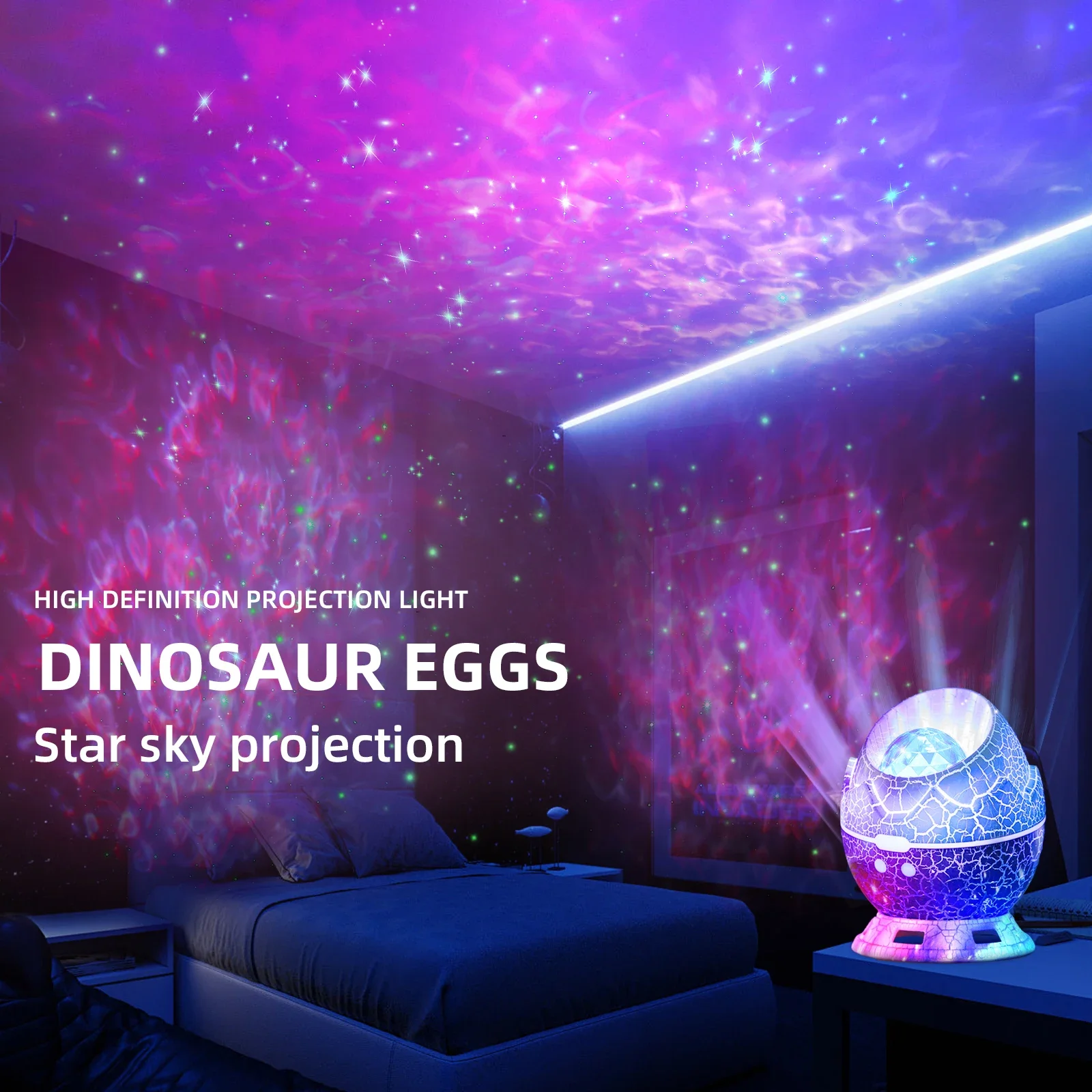 Dinosaur Egg Galaxy Projector-Space Buddy Star Projector Night Light for Kids Adults Bedroom Astronaut Projector with Bluetoot