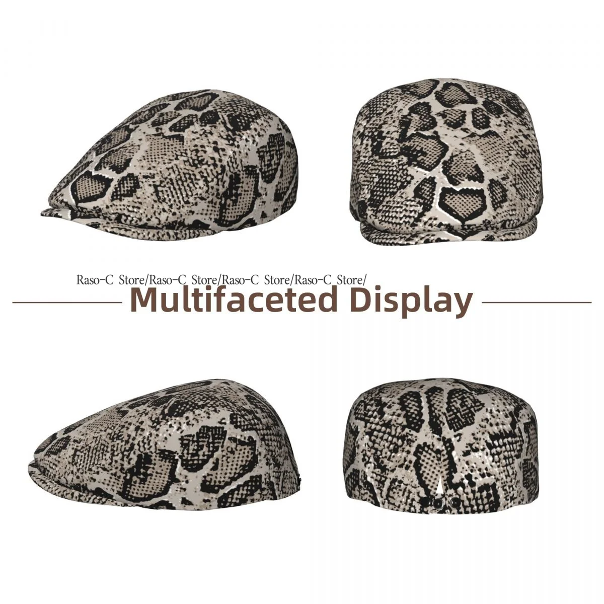 Flat Cap Men Women Newsboy Cap Vintage Snake Skin Driving Bunnet Ivy Hat Bakerboy Hat Spring Summer Boina