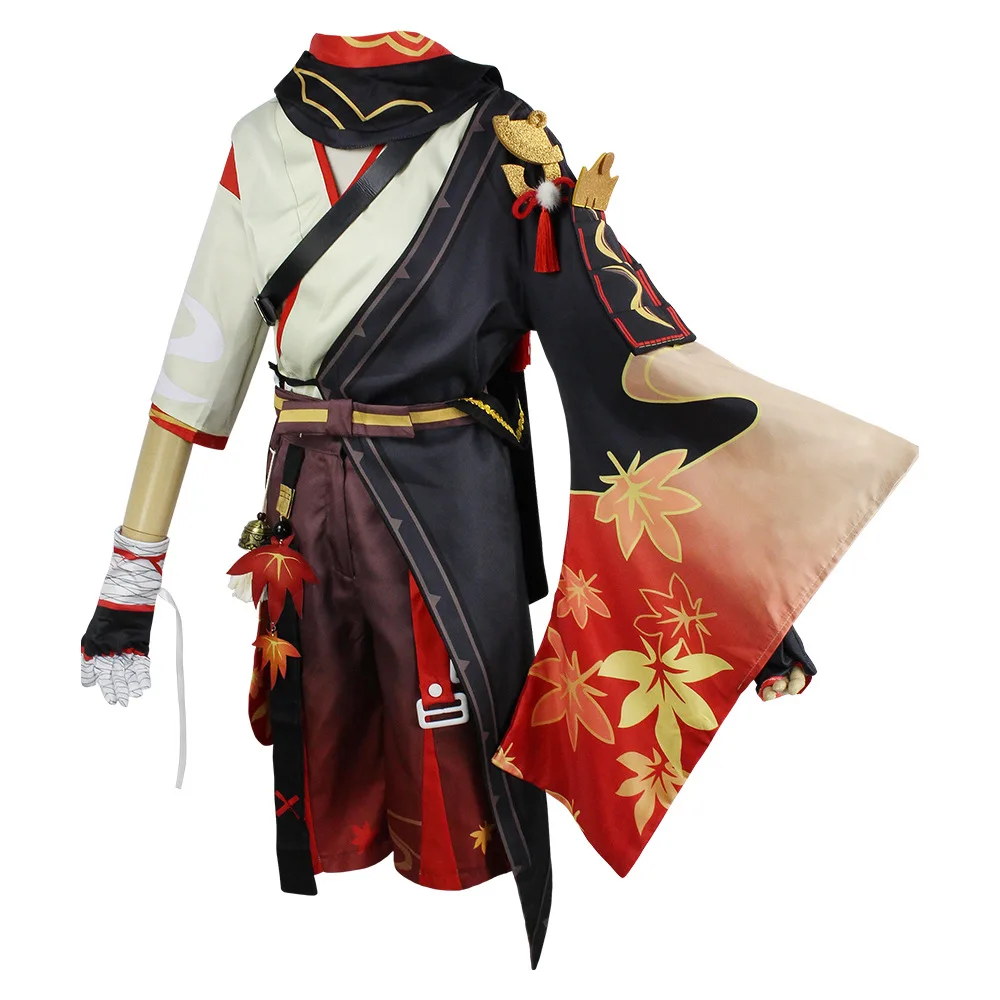 Kaedehara Kazuha Cosplay Costume, Jeu Genshin Impact, Halloween, Carnaval, ix, Samouraï, Perruque, Lunettes Rouges